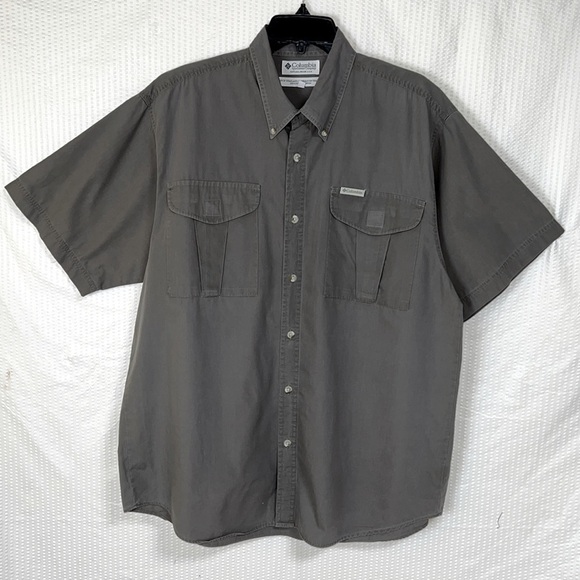 Columbia Men's Gray Button Down Flap Pocket Cotton Outdoor Shirt - Sz Large - Picture 2 of 9